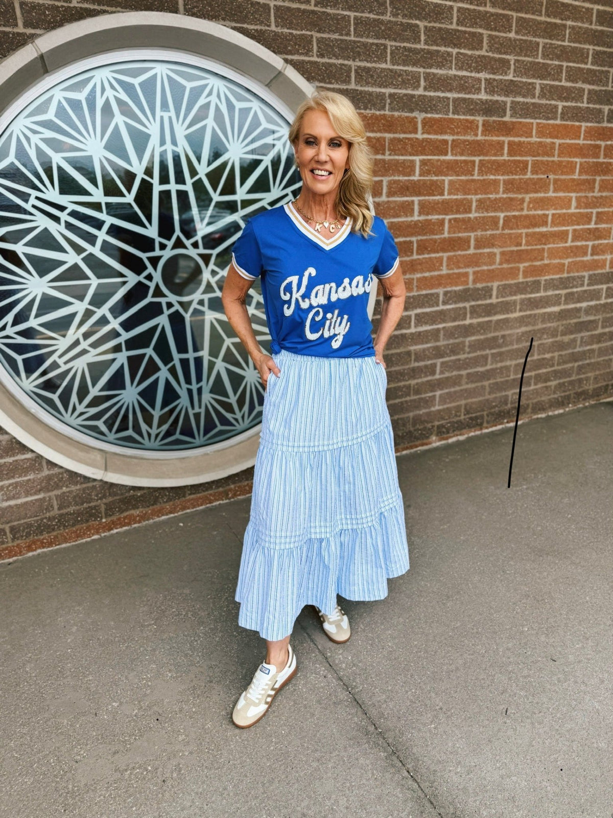 Queen of Sparkles Custom Kansas City Script Tee in Blue - Amelia's Boutique