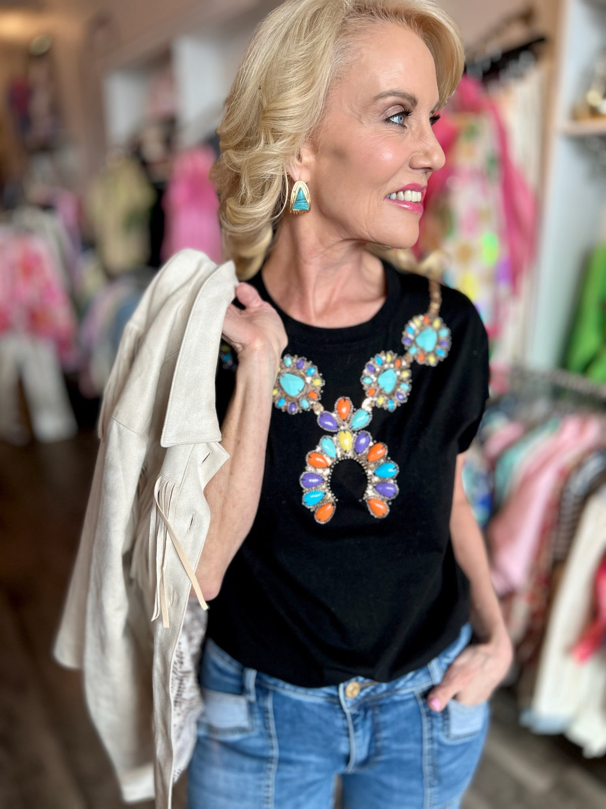 Queen of Sparkles Turquoise Necklace Tee - Amelia's Boutique