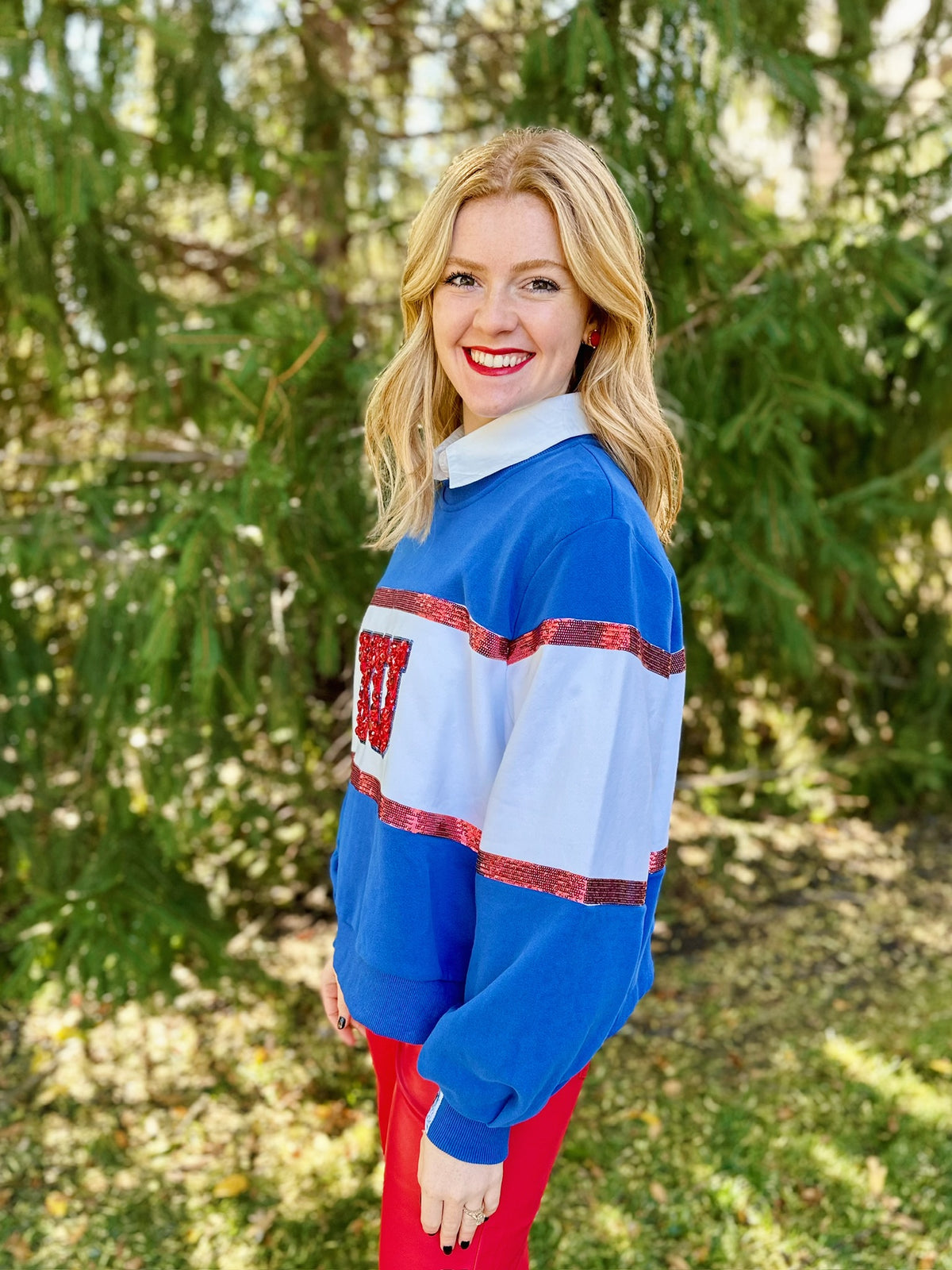 Queen of Sparkles KU Colorblock Sweatshirt - Amelia's Boutique