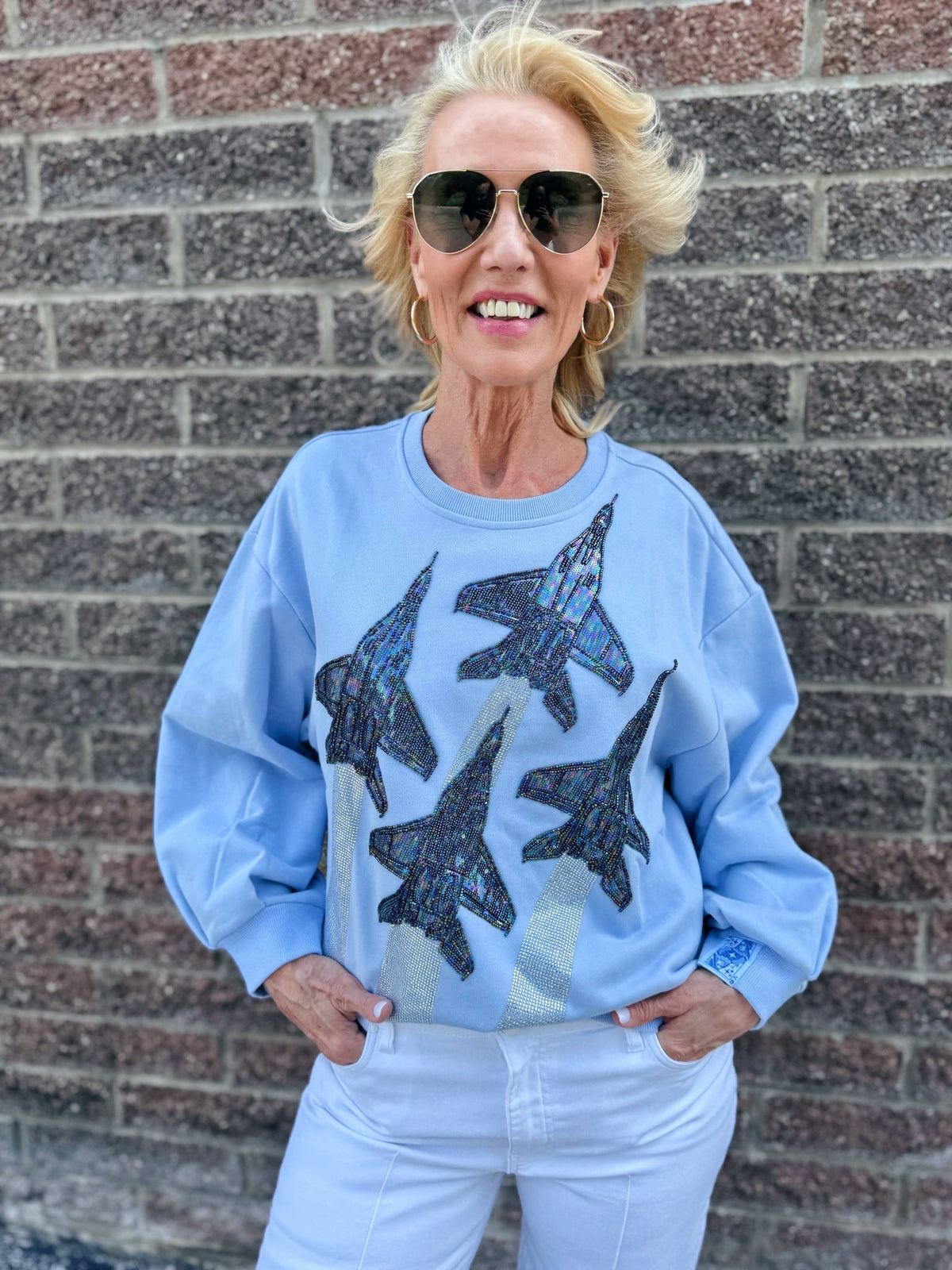 Queen of Sparkles Blue Angels Sweatshirt - Amelia's Boutique