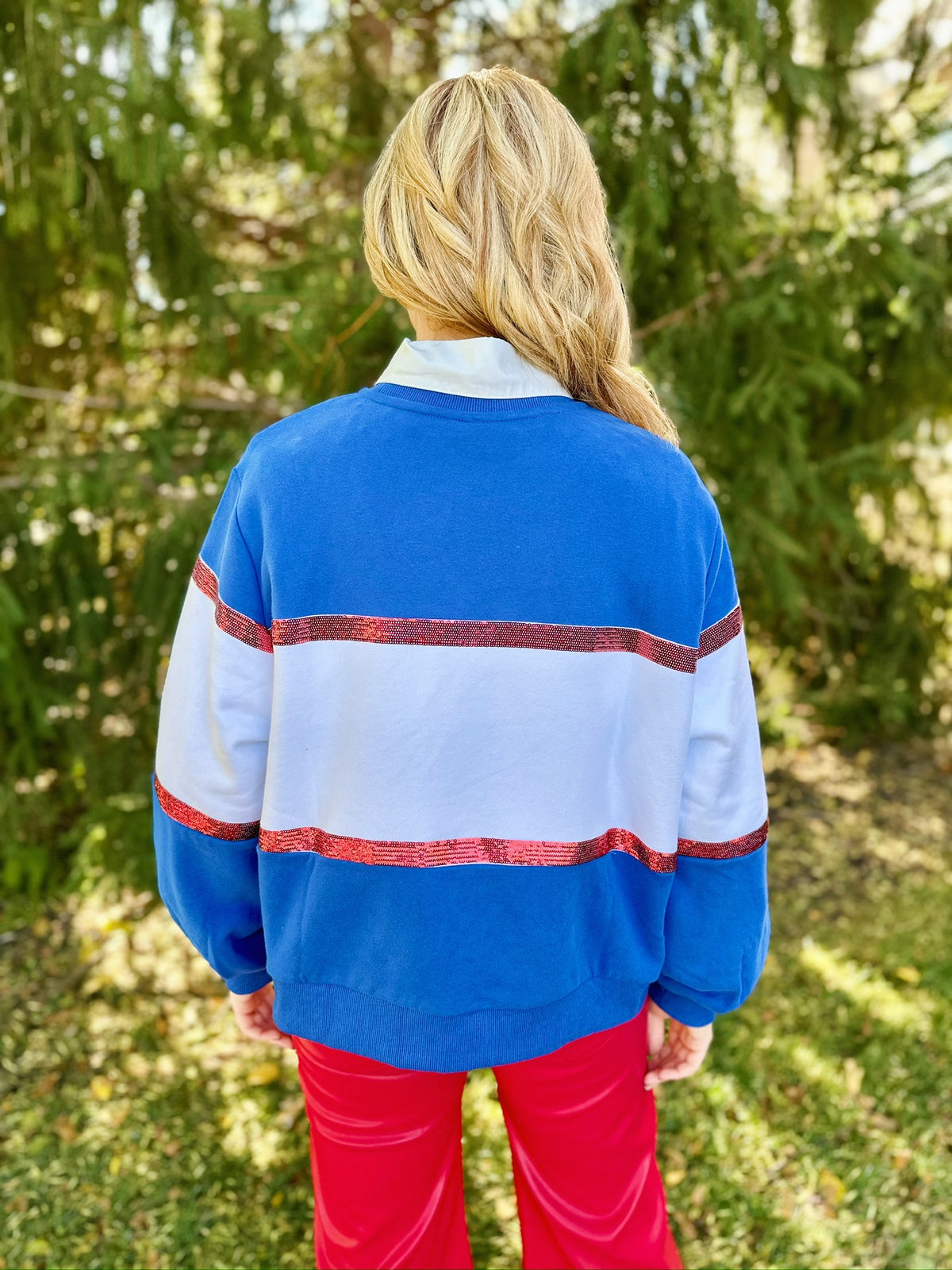 Queen of Sparkles KU Colorblock Sweatshirt - Amelia's Boutique