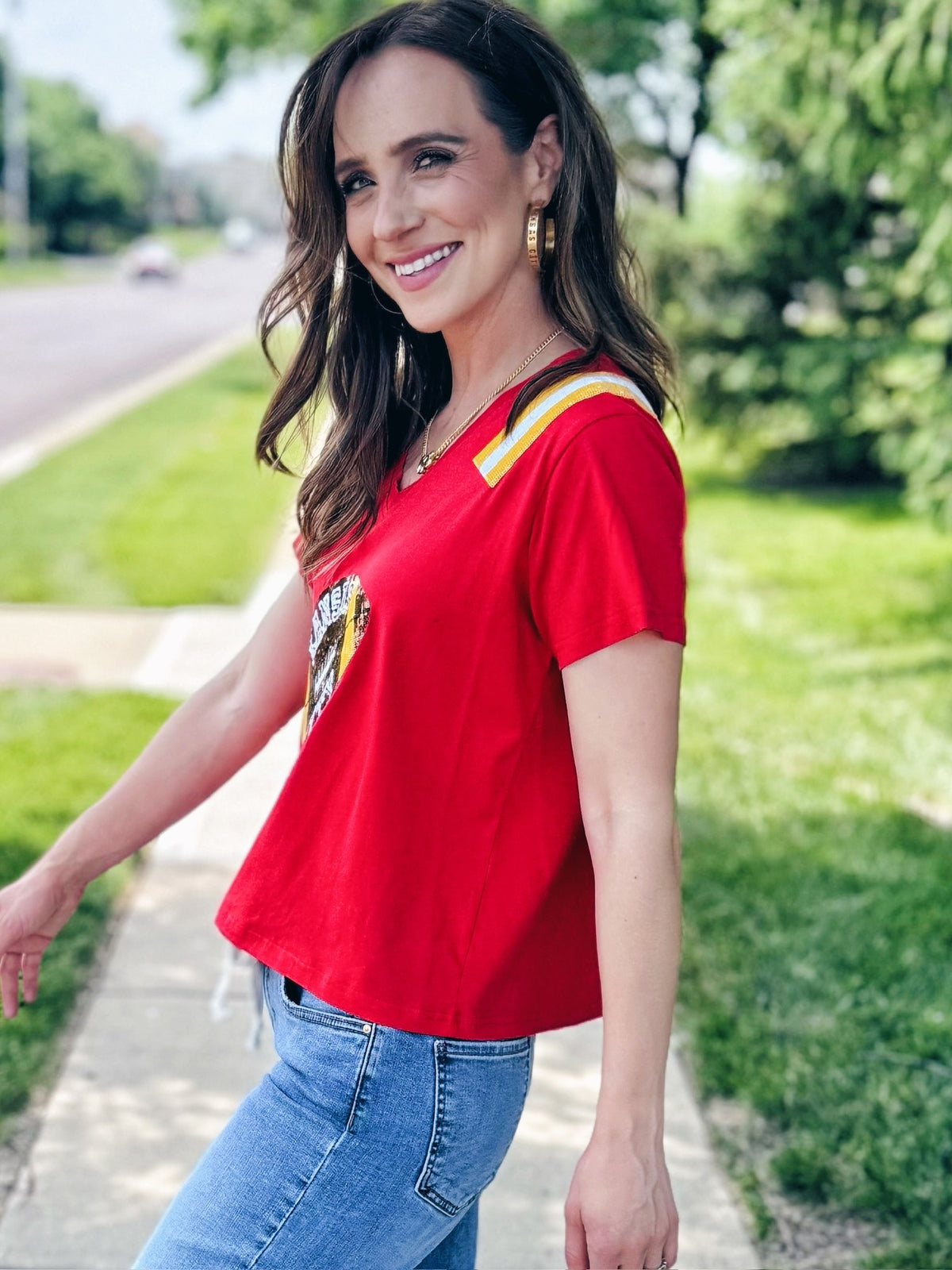 Queen of Sparkles x Amelia’s Boutique Red KC Football Tee - Amelia's Boutique