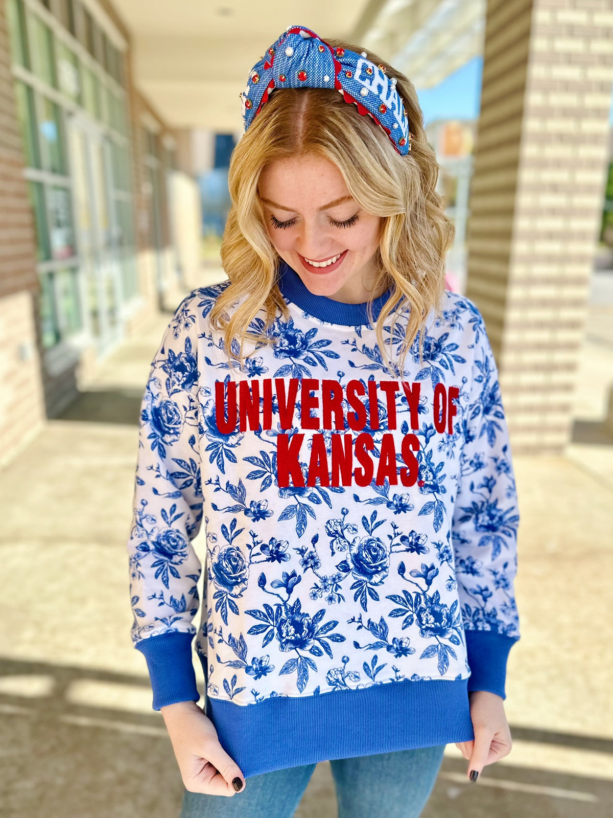 Floral University of Kansas Sweatshirt - Amelia's Boutique