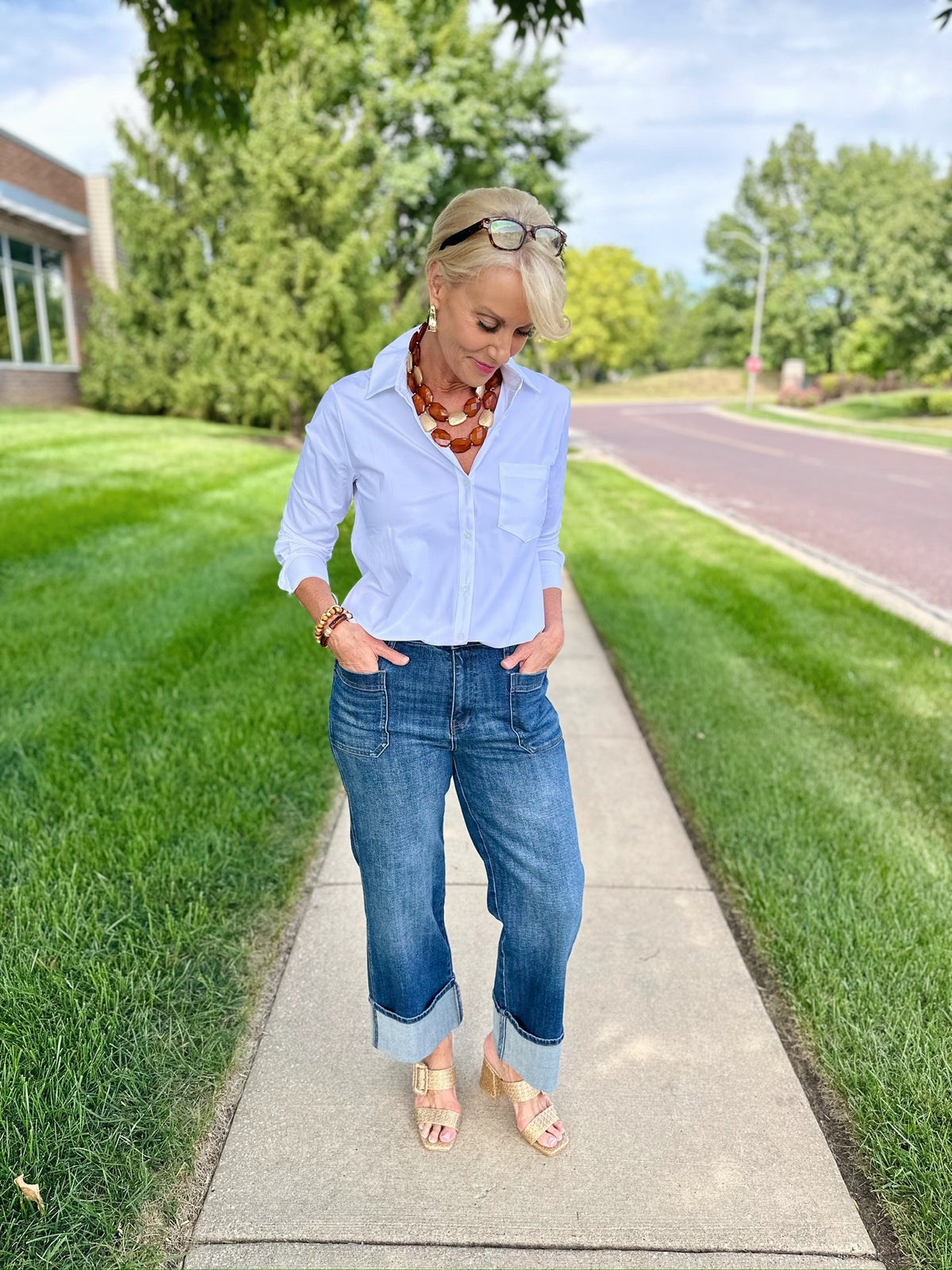 Schiffer Button Down in White - Amelia's Boutique
