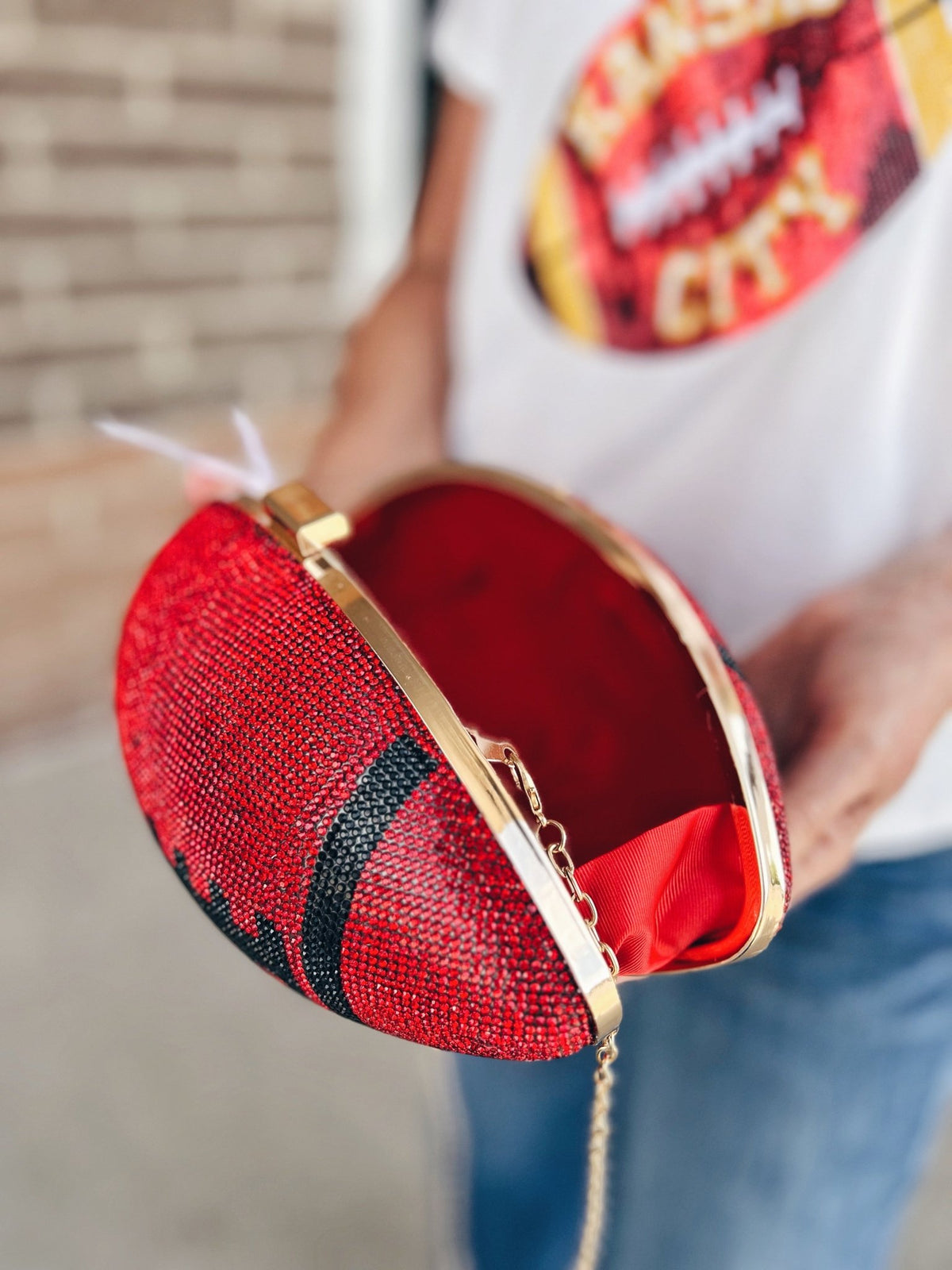 Sequin Football Purse with Latch Closure - Amelia's Boutique