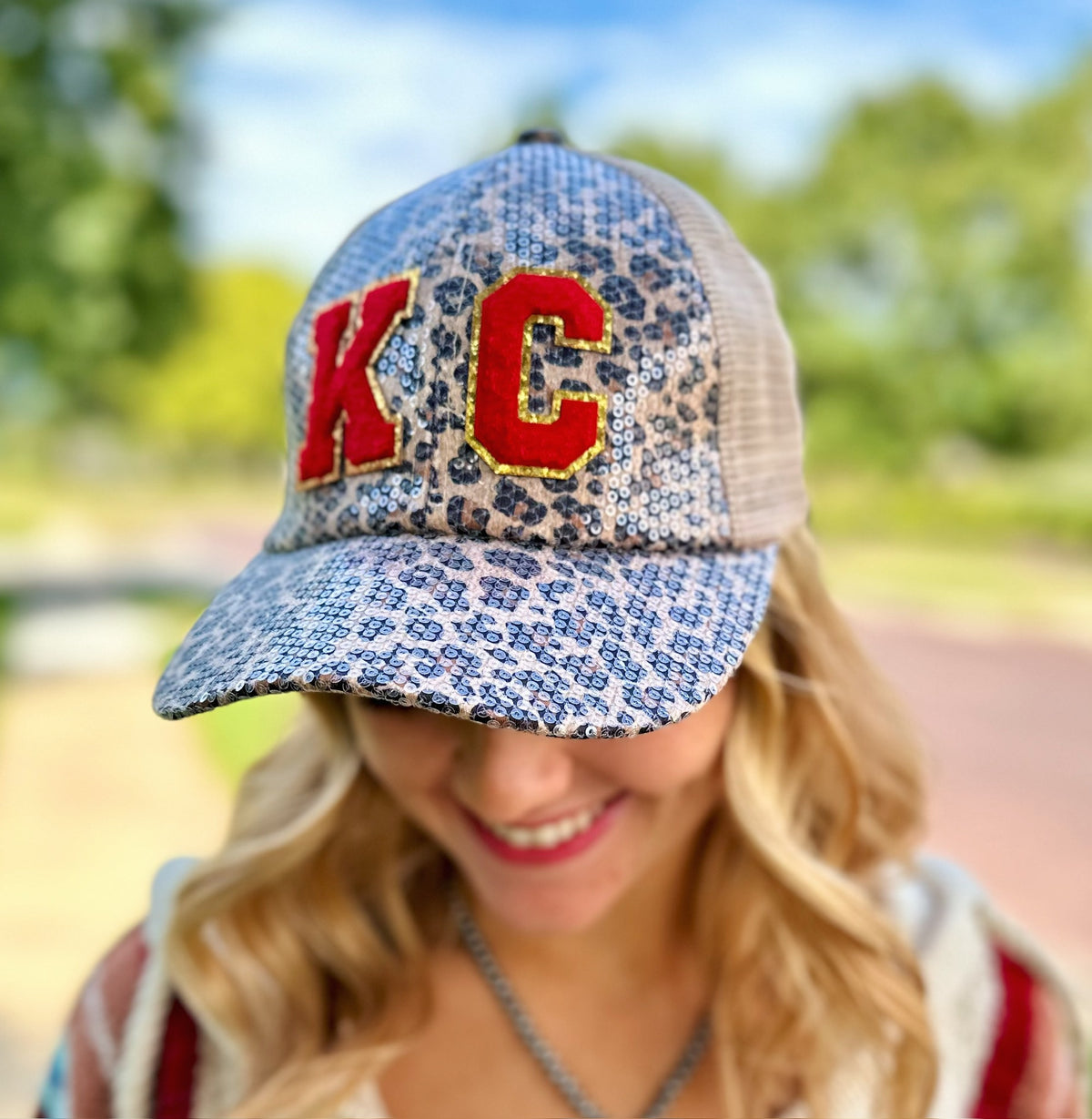 Cheetah Sequin KC Hat - Amelia's Boutique