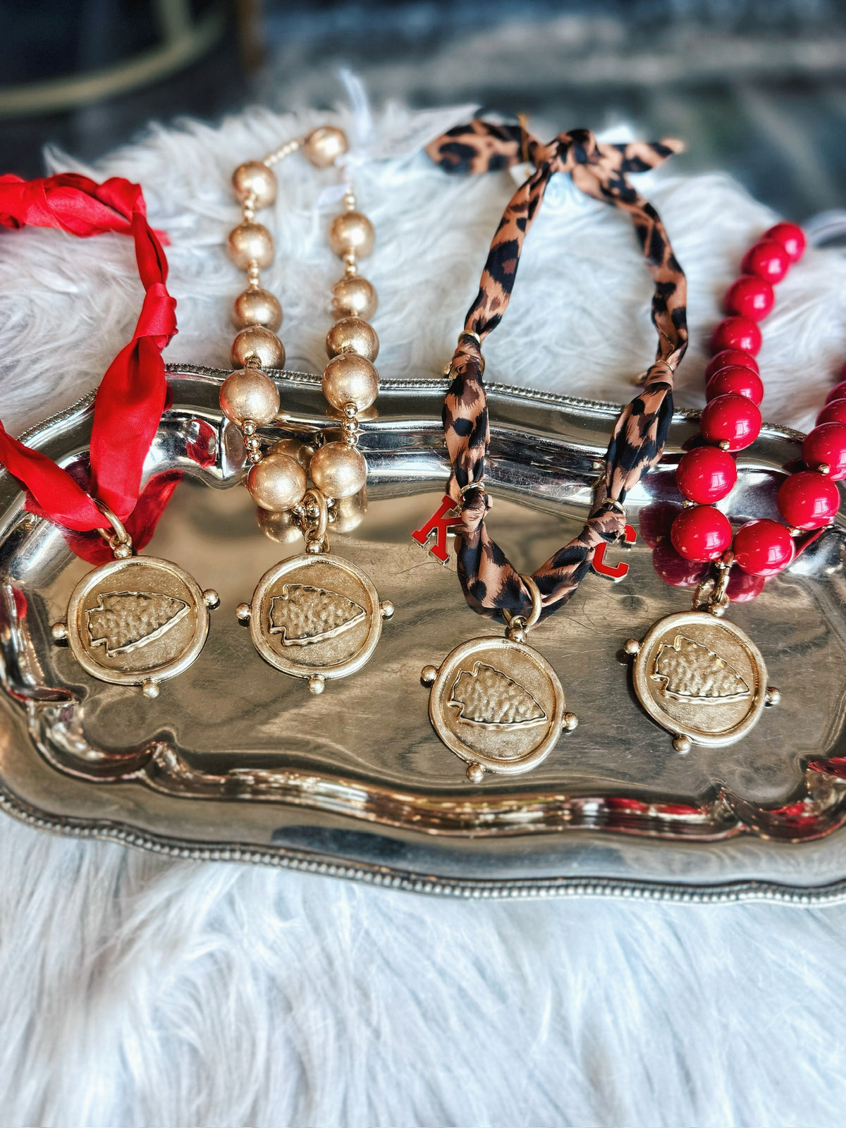 Amelia’s Custom Large Red Bead with Arrowhead Medallion Necklace - Amelia's Boutique