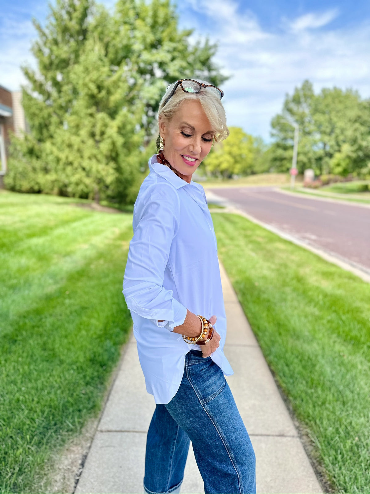Schiffer Button Down in White - Amelia's Boutique
