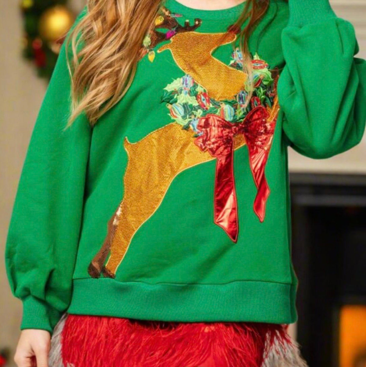 Queen of Sparkles Rudolph Wreath Sweatshirt - Amelia's Boutique