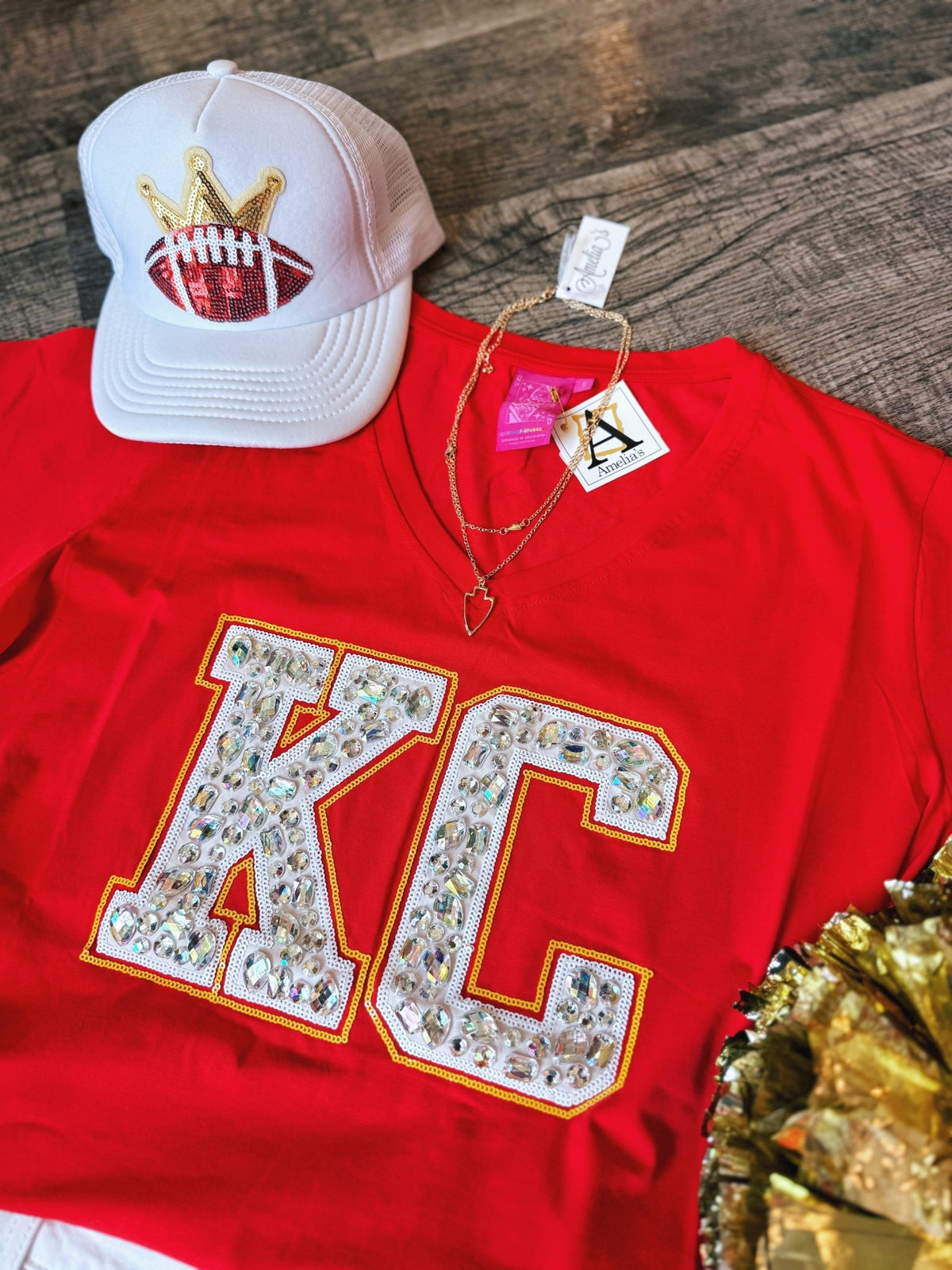 GEM KC V Neck Tee - Queen of Sparkles x Amelia's Collab - Amelia's Boutique