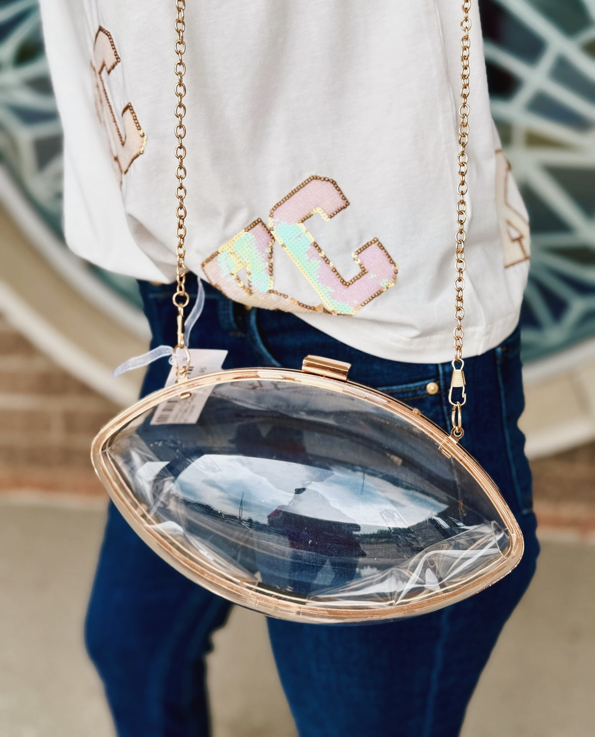 Clear Acrylic Football Purse with Latch Closure - Amelia's Boutique