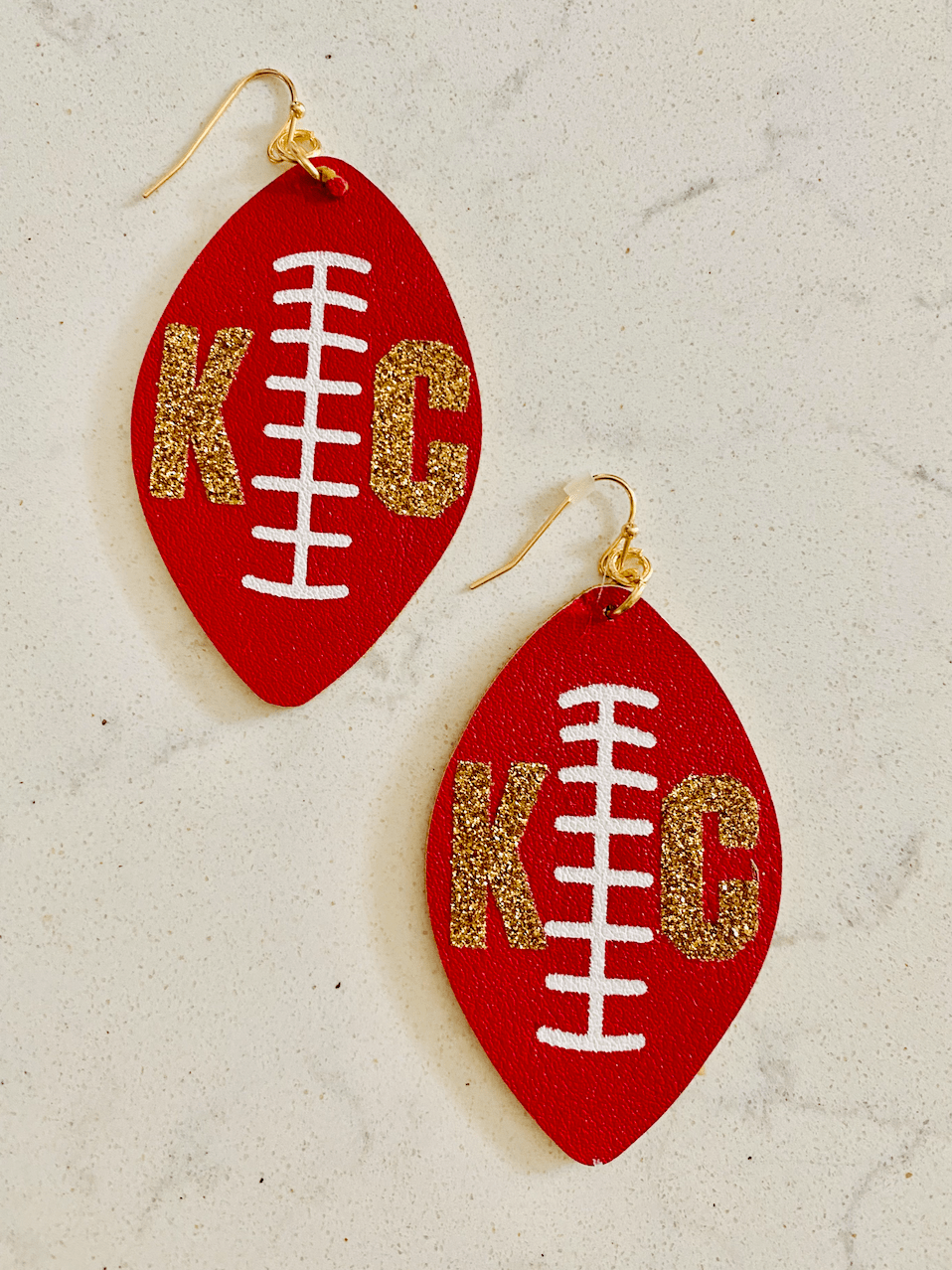 KC Football Earring with Gold Sparkle KC - Amelia's Boutique