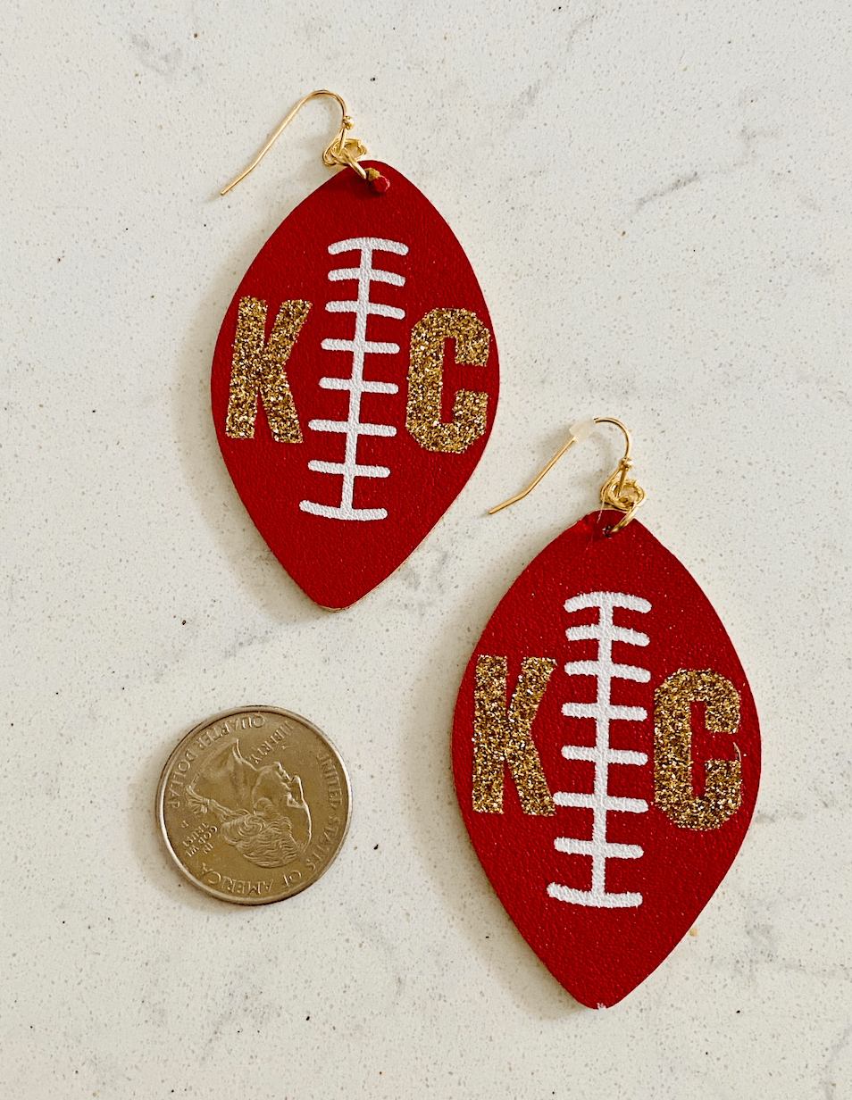 KC Football Earring with Gold Sparkle KC - Amelia's Boutique